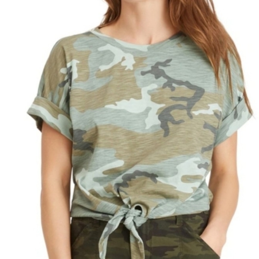 Sanctuary Green Camo Tie-Front Tee